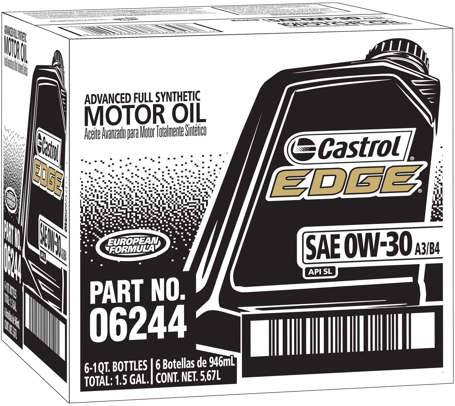Castrol Edge 0W-30 A3/B4 Advanced Full Synthetic Motor Oil, 1 Quart, Case  of 6 
